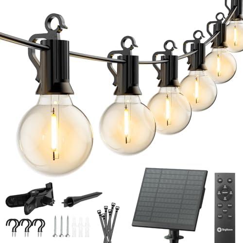 Brightown 58FT Solar String Lights Outdoor with Remote Cable Ties and Hooks, Commercial Grade Patio Lights with 26 LED Shatterproof Bulbs, 3 Light Modes Hanging Light for Backyard Party Decor