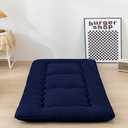 MAXYOYO Cot Japanese Floor Futon Mattress, Single Size Tatami Mat Sleeping Pad Foldable Roll Up Boys Girls Narrow Mattress Kids Lounger Pillow Bed (Navy)