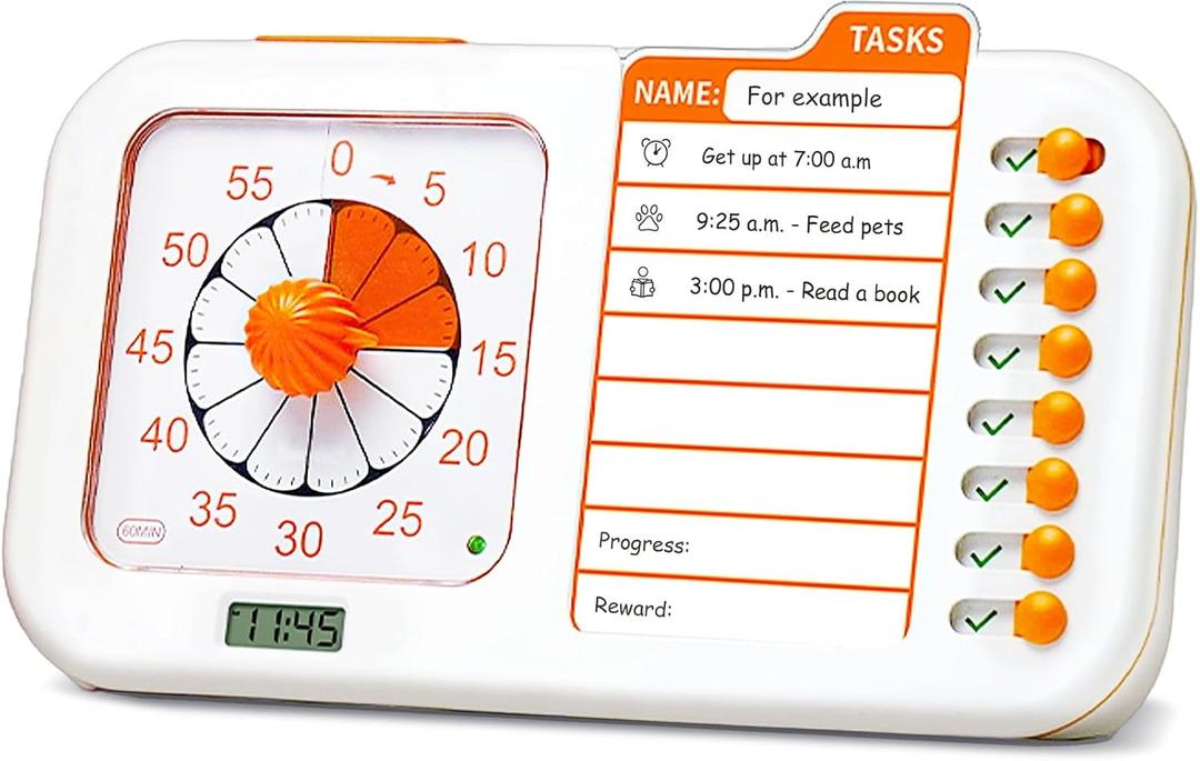 3-in-1 Visual ADHD Timer for Kids & Adults with Planning Board, Task Timer, Chore Chart & Visual Schedule Planner, Autism & ADHD Tools with Checklist for Classroom, Homeschool Supplies, Home, School (Orange_white)