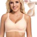 PRETTYWELL Wireless Bras for Women Molded Cup Comfort Seamless Push up No Underwire V-Neck Everyday Bra A to D Cup (XXL)