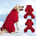 Mihachi Dog Snow Suit Dog Coat Soft Fleece Pullover Pajamas, Pet Windproof Warm Cold Weather Jacket with Zipper, Reflective Jumpsuit Apparel Outfit Clothes for Large Dog, Red, Size L