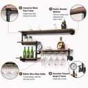 Bar Liquor Shelves, Industrial Pipe Shelving Wine Rack Wall Mounted with 4 Stem Glass Holder, Rustic Floating Pipe Shelf, 39.4 x 23.6 x 7.9 inches