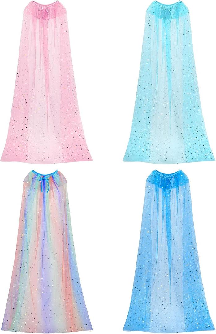 Jecery 4 Pieces Princess Cape Cloaks Kids Fairy Tulle Cape Princess Costume for Girls Cosplay Birthday Party Dressing Up