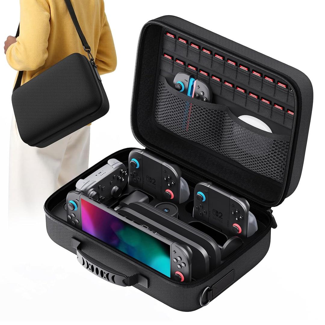Lmcpa Storage Case for Nintendo Switch 2,Protective Hard Travel Carry Case for Switch 2 Camera,Console,Pro Controller and Other Switch 2 Accessories with 22 Game Cartridges and Shoulder Strap,Black