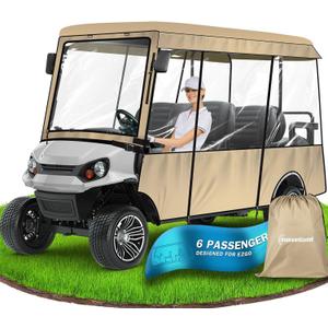 moveland 6 Passenger Golf Cart Driving Enclosure - Heavy Duty Golf Car Rain Cover for EZGO 118" Roof - Upgraded Stronger Door Zipper for Golf Cart Outdoor Enclosure | Taupe