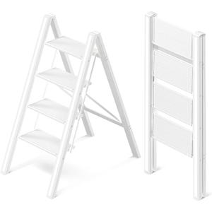 GameGem 4 Step Ladder, Folding Step Stool with Anti-Slip Wide Pedal