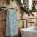 Pink and Teal Christmas Kitchen Towels, Preppy Christmas Decor, Coquette Pastel Bow Snowflake Xmas Holiday Decorative Hand Towels for Bathroom Kitchen, 16x24 Inch (Color 05)