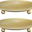 Gold Candle Holders for Pillar Candles, Set of 2 Premium Metal Candle Plates Candle Stand for LED or Wax Candles, Decorative Pillar Candle Holder Dish for Table Centerpiece