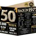 2 x Jumbo 50th Birthday Card for Women Men, Happy 50th Birthday Party Decorations for Her Him, Black Gold 50 Year Old Birthday Card, Double-Sided with Two Stickers