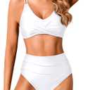 Holipick Women High Waisted Bikini Set Two Piece Swimsuits Push up Wrap Swim Suits Top Tummy Control Bathing Suit (White, XL)