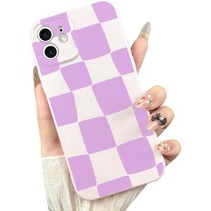 Case for iPhone 11, Cute Checkerboard Larger Blocks Pattern Aesthetic Gloss Phone Case, Raised Lens Edge Protection, Stylish Slim Soft TPU Protective Cover for iPhone 11, Purple