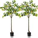 Jexine 2 Pack Artificial Lemon Tree 5 ft Tall Fake Plant Pre Potted Faux Lemon Tree Realistic Fruits for Indoor Home Decor Office Living Room