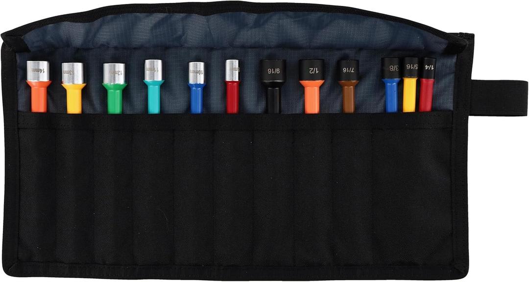 Wiha 94400 12 Piece Color Coded Magnetic Nut Setter SAE-Metric Set in Roll-up Pouch