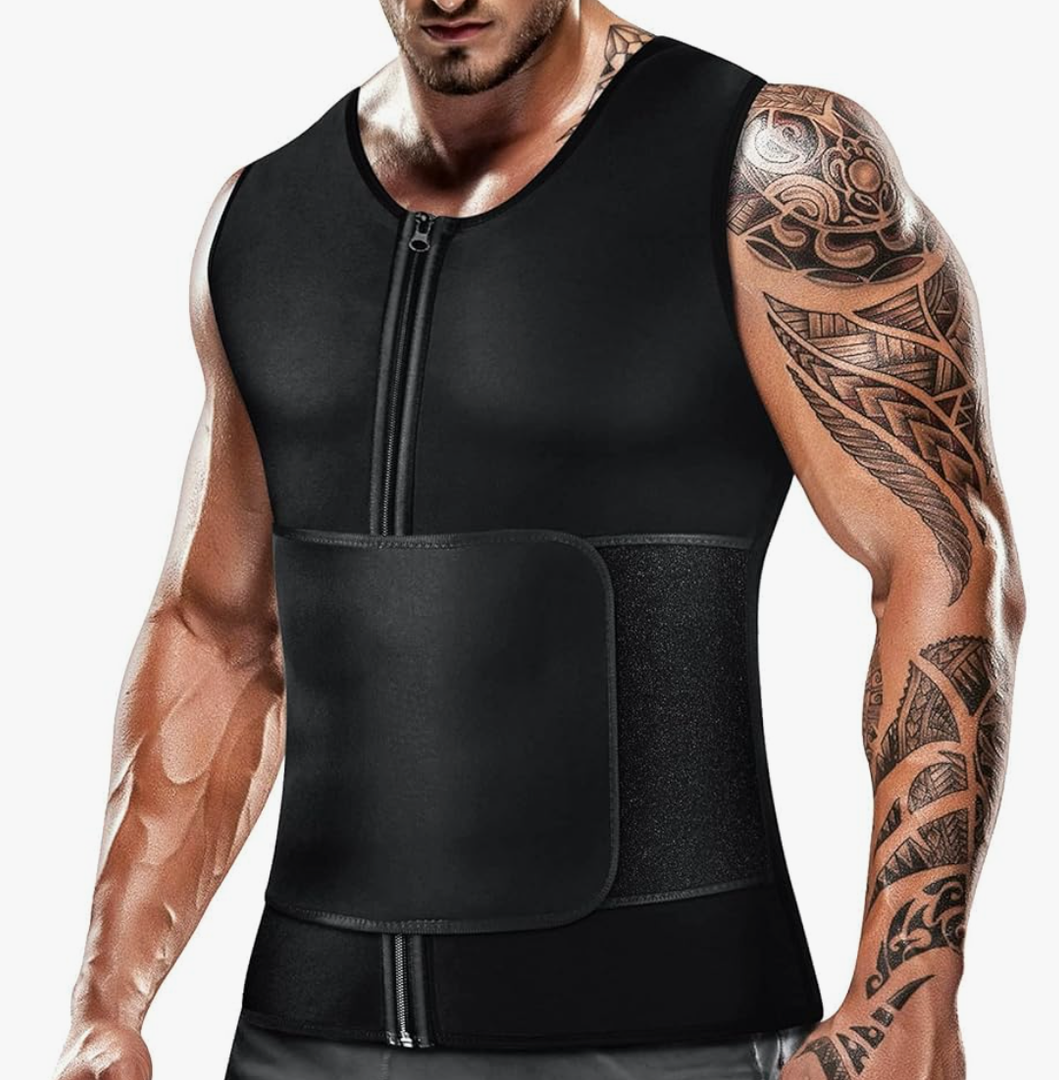 Cimkiz Men's Waist Trainer Sauna Suit Shirt, Gym & Exercise Compression Vest, Sweat-Boosting Workout Top- Size 4XL