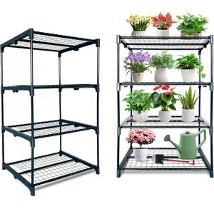 2 Pack Plant Stand Indoor Plant Shelf Outdoor,4 Tier Metal Greenhouse Shelves for Multiple Plant Pot Holder, Waterproof Greenhouse Shelving for Living Room Patio Home Decor for Gardening, 27.2 inches x 19.3 inches x 42.9 inches