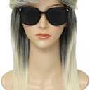 Mullet Wigs for Women Curly Shoulder Length Fluffy Hair 70s 80s Rocker Party Cosplay Synthetic Wigs (Blonde Mix Black)