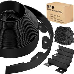 Landscape Edging - Garden Edging Border 80FT 2IN Tall with 120 Stakes, No Dig Lawn Edging for Landscaping for Garden Bed, Yard, 0.15" Thick Flower Bed Border Edging with Connector for Outdoor (BLACK)