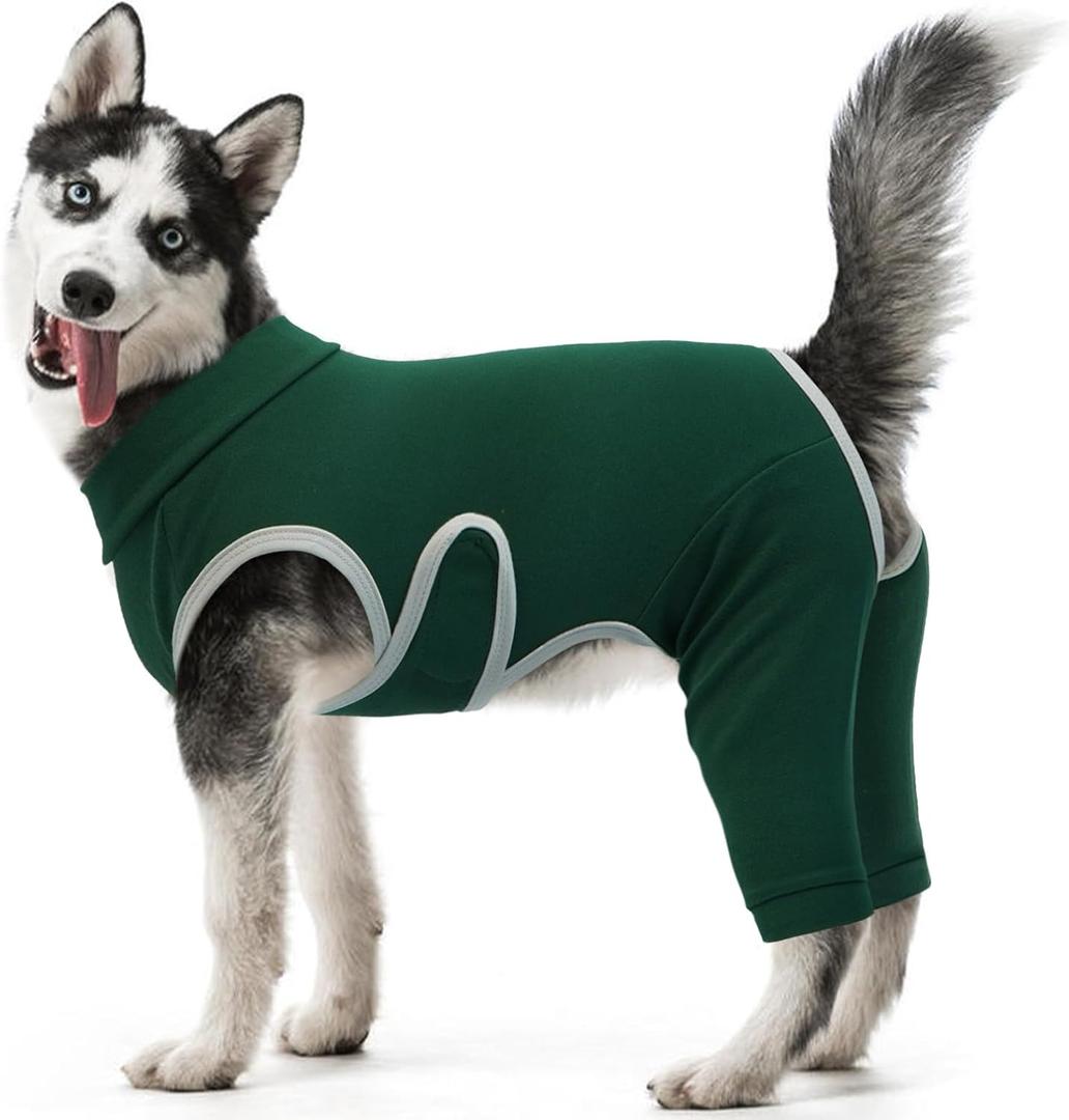 Kuoser Dog Surgery Recovery Suit, Professional Dog Surgical Suit for Back Legs, Soft Dogs Recovery Sleeve to Prevent Licking Biting Wounds, Dogs Onesie After Surgery Elbow Protector, Green XL (X-Large (Back: 18.5"; Chest: 24.4"- 28.74"))