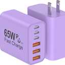 USB C Charger Block, 2-Pack 65W 6-Port USB C Wall Charger iPhone Charger Fast Charging PD Power Adapter+QC Wall Plug Multiport Type C Brick Chargers for iPhone 17 16 15 14 13 12 11 Pro Max XS,Purple
