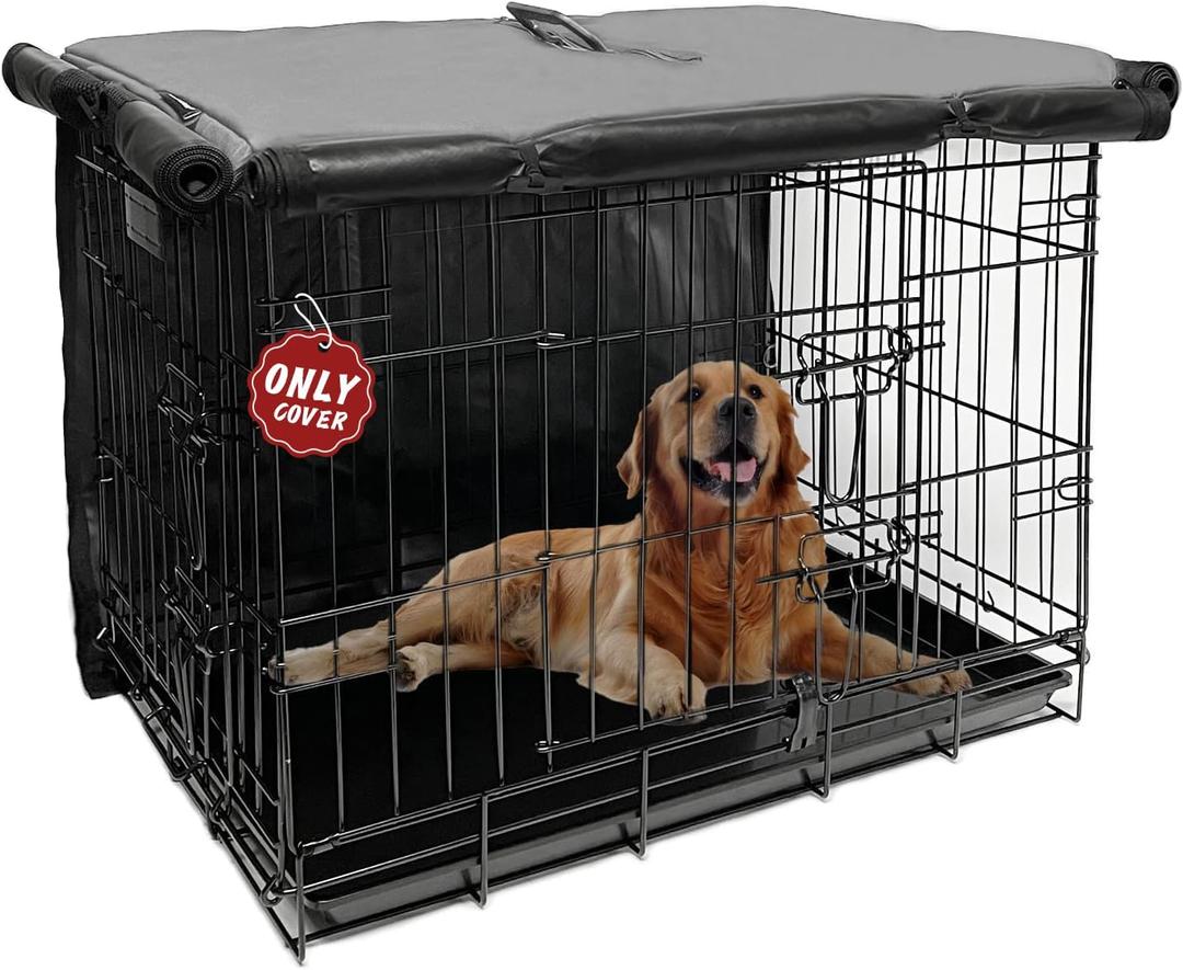 Dog Crate Cover 48 inch, Large Dog Kennel Cover for Cages with1 2 3 Doors, Waterproof 600D Oxford Fabric Privacy Cover Indoor/Outdoor Gray (Only Cover)