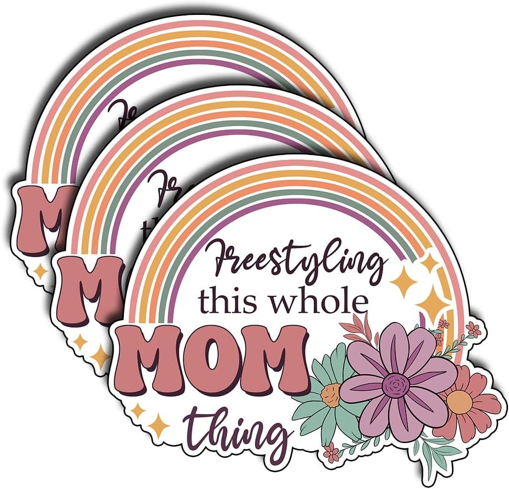 (3Pcs) Freestyling This Whole Mom Thing Stickers Mothers Quote Funny Aesthetic Gifts Waterproof Vinyl Decal Kindle Water Bottle Bumper Car Hard Hat Phone Laptop Inspirational Appreciation - 3x2.7