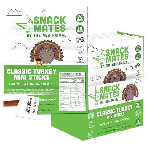 New Primal Snack Mates Turkey Sticks, Gluten Free Healthy Snacks for Kids, Low Sugar High Protein Back to School Snacks, Mini Paleo Jerky Meat Stick, 7g Protein, 45 Calories, 40 Pack