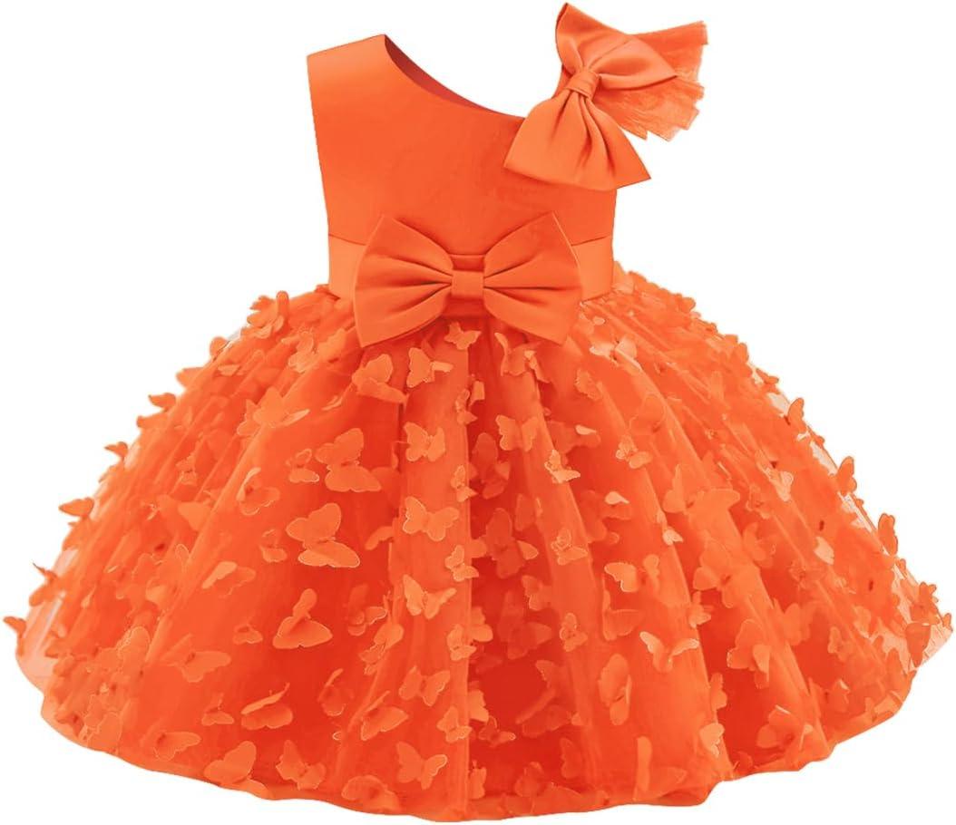 OBEEII Toddler Girl Butterfly Tutu Dress Baby Bowknot Princess Flower Girl Dress Wedding Pageant Birthday Party Dresses (3-4T, Orange)