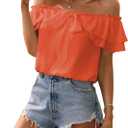SweatyRocks Women's Off Shoulder Ruffle Trim Knot Front Blouse Tiered Layer Butterfly Short Sleeve Chiffon Tops Summer, S