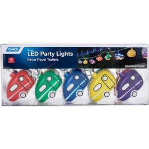 Camco Retro Travel Trailer Party Lights - Features an 8' Strand with (10) Travel Trailer Lights - Camping String Lights - Perfect for RV Awnings and Campsite Dcor (42655)
