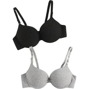 SHENHE Women's 2 Pack Push Up Tshirt Bras Underwire Padded Adjustable Strap Smooth Bras (Large, Black and Grey)