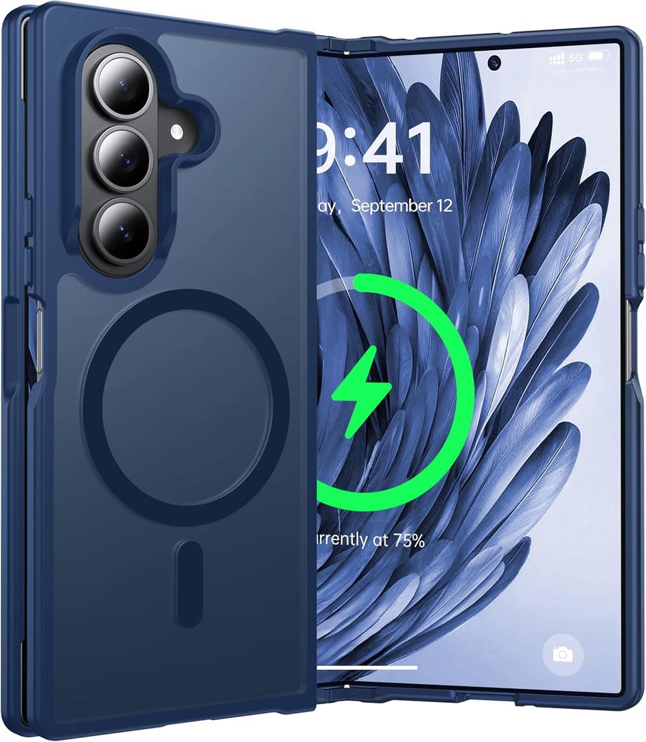 NO.1 Magnetic for Samsung Galaxy Z Fold 7 Case Compatible with MagSafe [Military Grade Drop Tested][Translucent Matte][Anti-Fingerprint] Soft Silicone Bumper for Samsung Fold 7 Case Slim,Blue