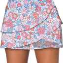 Aleumdr Women's Waistband Layered Swimdress Ruffle Swim Skirt Swimsuit Bottom (Large, Pink Printed)