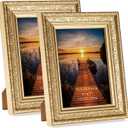 Edenseelake 5x7 Picture Frames Set of 2, Vintage Gold Photo Frame 5 by 7 for Tabletop or Wall Display