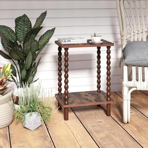 Funecy Solid Wood end Table/Coffee Table/Bedside Table/Bedside Table with Storage Rack, 2-Layer Small Coffee Table. for Living Rooms, bedrooms, and Narrow Spaces (Brown)