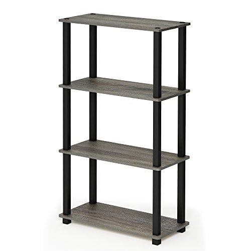 Furinno Turn-N-Tube 4-Tier Multipurpose Shelf Display Rack, Square Tube, French Oak Grey/Black
