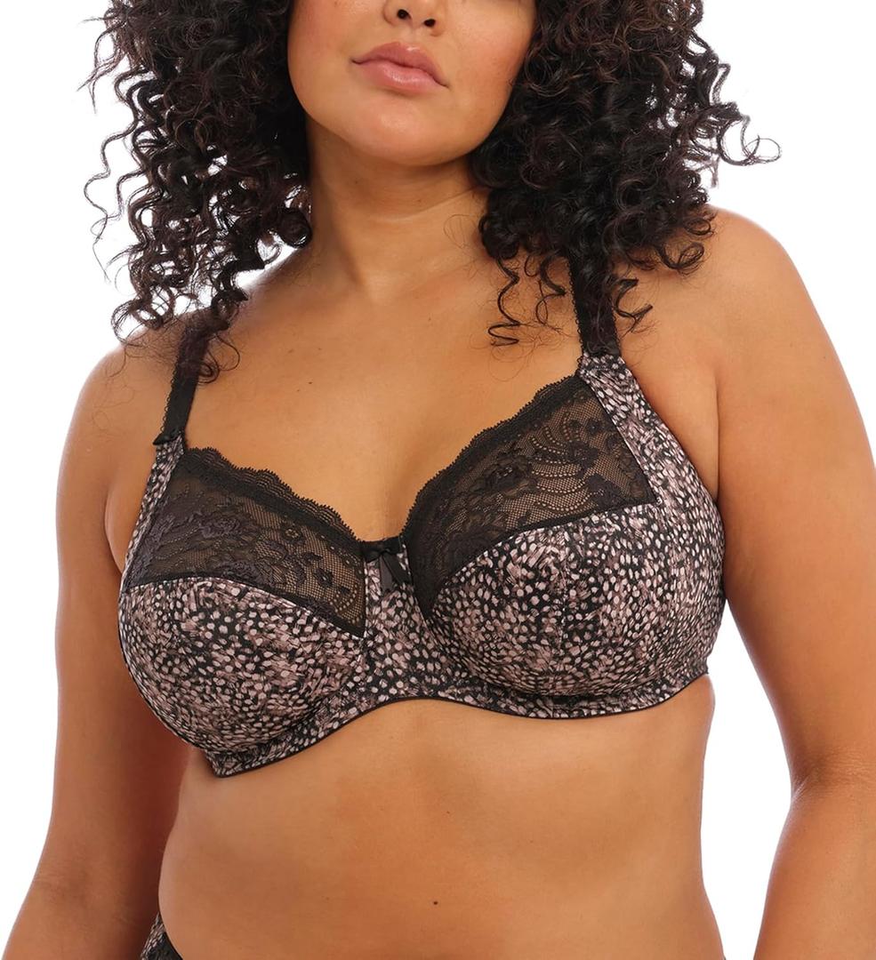 Elomi Women's Morgan Banded Comfort & Support. Three-Section Cup, Side Frame, Stretch Lace. Solid Color Dd+ Bras (34J, Ebony)