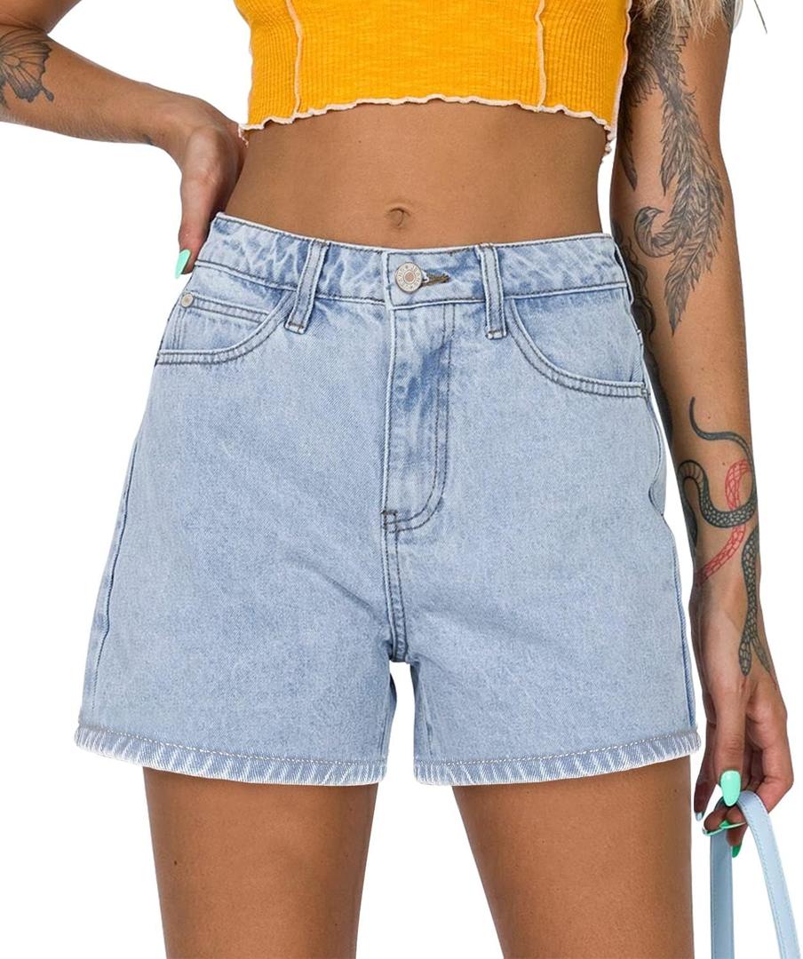 CHICZONE Womens Mid-High Waisted Ripped Denim Jean Shorts Cutoff Stretchy Summer Hot Short Pants (Large, 4-light Blue)