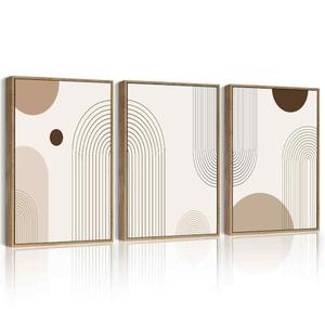 PHOPAGO Boho Wall Art Minimalist Bohemain Framed Wall Art Abstract Mid Century Prints Decor for Kitchen Bathroom - 11x14in Natural Framed