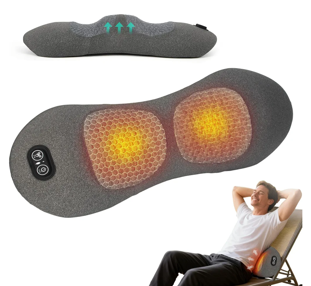 Rechargeable 3 in 1 Lumbar Support Pillow, Electric Lower Back Massager Waist Decompression Devices Heat Vibration