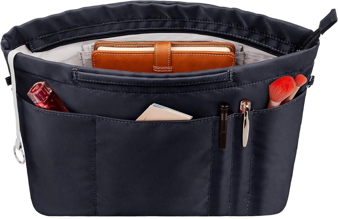 Vercord Purse Insert Organizers for Tote Handbag Bag in Bag with Zipper Liner Bag Organizer for Women 14 pockets, Black Small