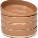 OTAGO 8" Stoneware Salad and Pasta Bowls Set of 4 with Partially Unglazed Base, Scratch Resistant Ceramic Dish Set, Microwave & Dishwasher Safe，Brown, 4 Pieces