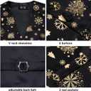 Hi-Tie Suit Vest for Men Christmas Mens Suit Vest Casual 5 PCS V-Neck Vest Tie& Bow Tie Hanky Cufflink Set for Party (XX-Large, Black and Gold)
