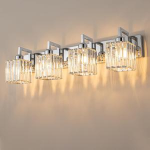 Modern Bathroom Vanity Light 4-Lights Chrome Crystal Wall Lamp Bathroom Modern Crystal Vanity Lighting