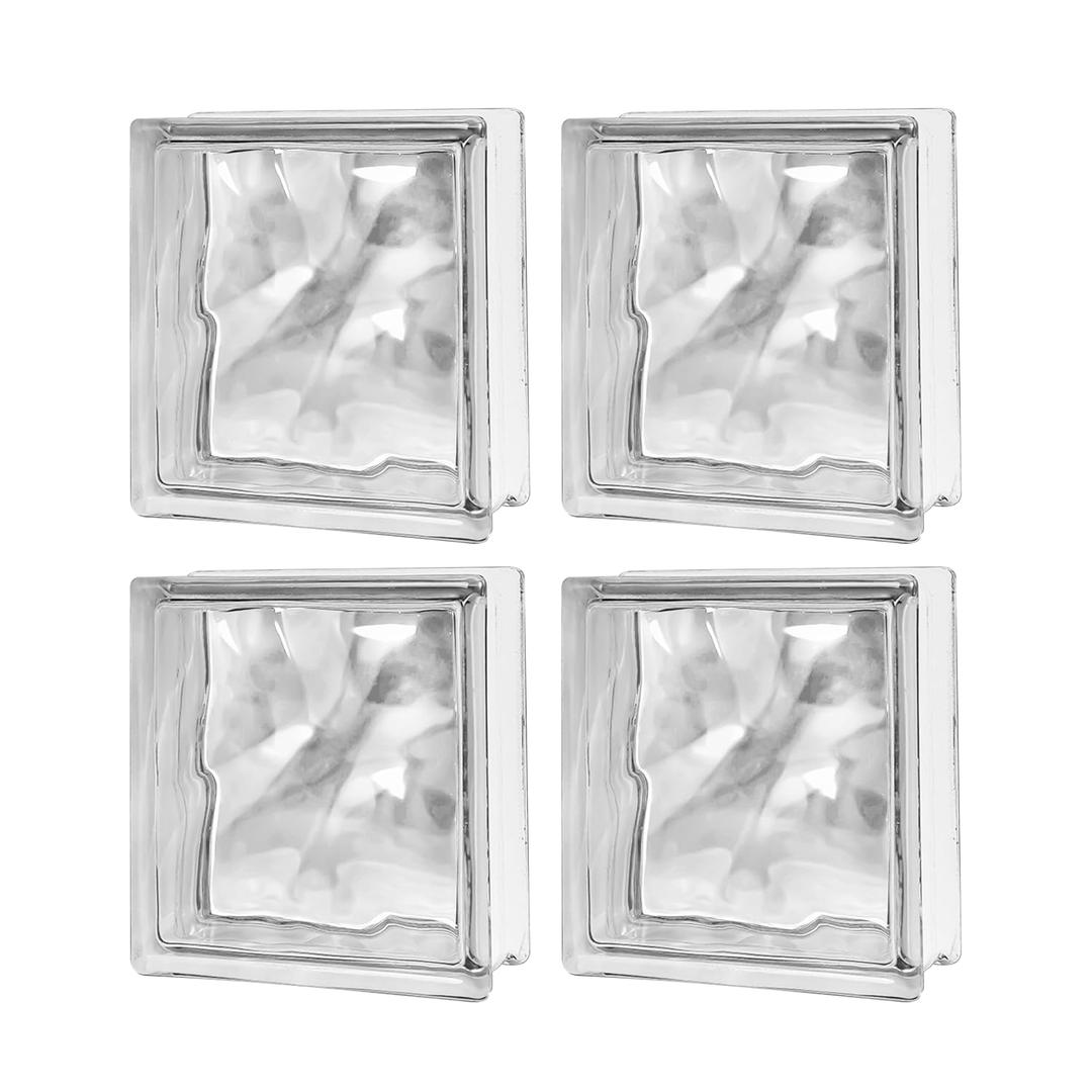 4 Packs-7.48"x7.48"x3.54" High Transparency Cloud and Mist Patterned Square Hollow Glass Brick - Used in Building Fields Such as Restaurant partitions,bathrooms,and for DIY Lighting fixtures etc