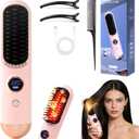 2026 Hair Straightener Brush, Cordless Hair Straightener Brush for Short Hair, Mini Portable Straightening Hair Comb Brush with 9 Temps Fast Heating for Women, Travel Size Hair Styling Tool (Pink)