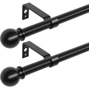 2 Pack 28-48 inch Black Metal Wall Mounted Curtain Rod Set with Brackets, 5/8" Adjustable Small Curtain Rods for Bedroom, Kitchen, Living Room, Grommet Curtains