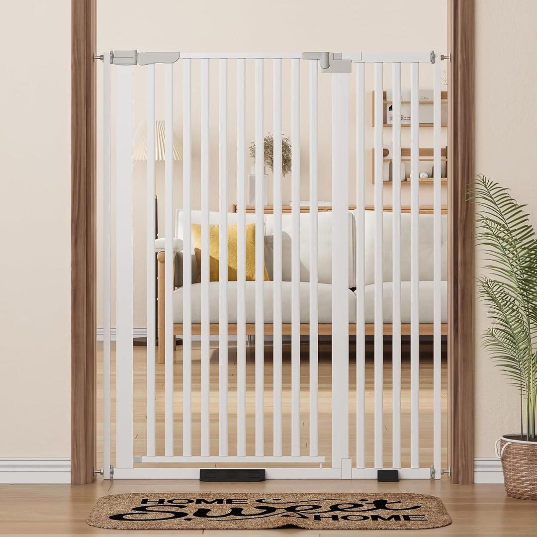 51.18" Extra Tall Pet Gate for Doorways Auto Close, Walk Thru Metal Cat Gates 30"-40" w, Adjustable Width with Extension Kits,No Drilling Pressure Mount Kit