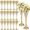 Unittype 20 Pcs 16.5 Inches Tall Gold Vase Centerpiece Wedding Metal Flower Arrangement Stand Trumpet Vase Tabletop Stand Decorative Centerpiece Table Decoration for Anniversary Ceremony Party Decor