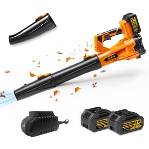 Cordless Leaf Blower, 450CFM/125MPH Six-Speed Adjustment, 2 * 4.5Ah 21V Batteries, High Power Copper Wire Motor with 3 Tube, Lightweight Handheld Blower for Lawn Care, Patio, Blowing Leaves