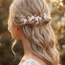 Casdre Flower Bridal Hair Pins Pearl Bride Wedding Hair Accessories Rhinestone Hair Piece for Women and Girls(Pack of 3) (C Rose Gold)
